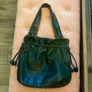 Lucky Purse Italian Leather deep green with tassels